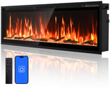 60” Smart Electric Fireplace with Voice Control, Realistic Flame, Crackling Sound, Wall Mounted or Recessed Fireplace Insert, App/Remote Control, Logs & Crystals Included for Living Room, Bedroom
