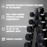 RITFIT Rubber Hex Dumbbells Set with Rack, 180-780LB Heavy-Duty Cast Iron Core, Knurled Chrome Handle, Space-Saving Storage Rack for Home Gym Strength Training