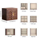 Homruilink Black Walnut Wooden Jewelry Box, Wood Jewelry Organizer with 2 Side Doors Mirror Lockable Classical Style for Watch Necklace Ring Earring Storage Valentines Day Gifts for Her-5 Layer
