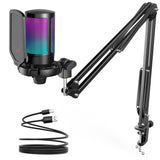 Gaming PC USB Microphone, Podcast Condenser Mic with Boom Arm, Pop Filter, Mute Button for Streaming, Twitch, Online Chat, RGB Computer Mic for PC Gamer Youtuber-AmpliGame A6T FIFINE