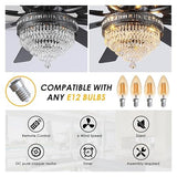 72 Inch Black Large Crystal Chandelier Ceiling Fans with Lights and Remote