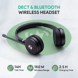 Wireless Headset with 4" Screen, DECT Headset for Teams, Zoom Skype Certified, Bluetooth Headset with 525ft Range, Full-Duplex Speaker,14h Call Time Yealink