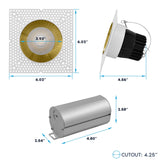 LUXRITE 4-Inch LED Trimless Recessed Spotlight with Brass Reflector Trim Replacement 25W, 2000LM, 2700K-5000K, 38° Beam Angle, Dimmable, Push-n-Lock, CRI90, Damp & IC Rated, ETL White + Brass (4 Pack)