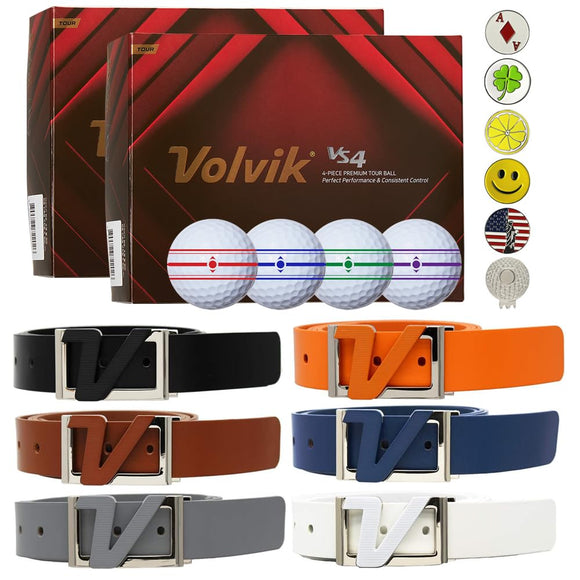 Volvik Tour VS4 Premium Golf Balls 2 Dozen Bundle with Genuine Italian Real Solid Leather Belts AMBA7