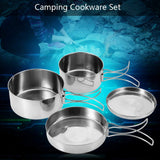 Camping Cooking Set, Backpacking Camping Cookware Mess Kit, 4Pcs Portable Stainless Steel Camping Picnic Outdoor Pan Pot Plate Tableware