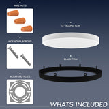 LUXRITE 12 Inch LED Flush Mount Ceiling Light, LED Surface Mount, 5CCT 2700K-5000K, 1650 Lumens, CRI90, 110° Beam Angle, 22 Watt, Dimmable, Wet Rated & UL Listed, Round Slim + Black Trim (6 Pack)