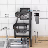OCKULT Over Sink Dish Drying Rack, Foldable Corner Sink Drying Rack, 3-Layer Dish Rack,Multifunctional Counter Organizer Shelf, 54*30cm, Black