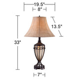 Franklin Iron Works Cardiff Traditional Table Lamp 33" Tall with Night Light Brushed Iron Cage Champagne Urn Glass Beige Bell Flared Shade for Bedroom Living Room House Bedside Nightstand Office