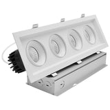 LUXRITE 4-Head Regressed Gimbal LED Recessed Spotlight, 360°+15° Adjustable, 5CCT 2700K-5000K, CRI90, 60W, 4000 Lumens, 60° Beam Angle, Rectangular White Finish, Dual Dimmable, IC & Wet Rated