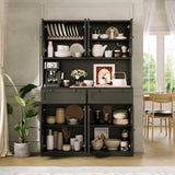 GarveeLife Tall Kitchen Pantry Cabinet with Charging Station and Microwave Stand, Storage Hutch with Drawers for Dining Room, Living Room, Black
