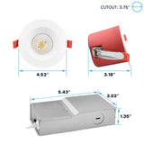 LUXRITE 6-Pack 4 Inch LED Recessed Lights with J-Box, 5CCT 2700K-5000K, 2 Hour Fire Rating, 15 Watts, 1000 Lumens, 38° Spotlight, Dimmable, IC Rated, Wet Rated, ETL - Baffle Trim