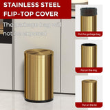 LEASYLIFE 18L/4.7GAL Gold Bathroom Trash Can with Lid,Brass Garbage Can with Flipping Lid,Brushed Stainless Steel for Bedroom,Living Room,Office,Guest Room (4.7gal-Gold)
