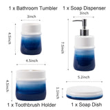 RZCNC Navy Blue Bathroom Accessories Set, 4-Piece Blue Ceramic Bathroom Decorations Accessories Set,Contain Toothbrush Cup,Soap Dispenser,Soap Dish,Tumbler