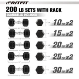 RITFIT Rubber Hex Dumbbells Set with Rack, 180-780LB Heavy-Duty Cast Iron Core, Knurled Chrome Handle, Space-Saving Storage Rack for Home Gym Strength Training