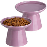 KITCHENLESTAR Ceramic Elevated Cat Bowls - 6.2 Inch Extra Wide Raised Cat Food and Water Bowl Set for Indoor Cats, Whisker-Friendly Ceramic Cat Dish for Elder Big Cats & Small Dogs,Dark Purple,2 Pack