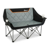 EMERIT Oversized Fully Padded Camping Chair, Heavy Duty 650LB Folding Camping Loveseat, Quad Fold Double Camping Couch with Cup Holders & Carry Bag for Outdoor, Lawn, Sports Events Black