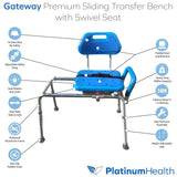 Gateway Premium Sliding Shower Chair Bath Transfer Bench with Swivel Padded Bath Tub Seat for Tubs and Shower, for Handicap & Seniors Mobility & Daily Living, Blue