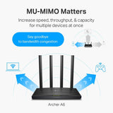WiFi Router (Archer A6) - Dual Band MU-MIMO Wireless Internet Router, 4 x Antennas, OneMesh TP-Link