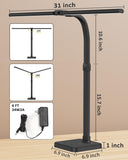 AKRRYR LED Desk Lamp for Home Office, Double Head 24W with Base, Architect Light 5 Lighting Brightness Flexible Gooseneck Table Reading Study, Black