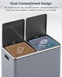 Dual Trash Can, Stainless Steel Kitchen Garbage Can, Double Compartment Classified Rubbish Bin