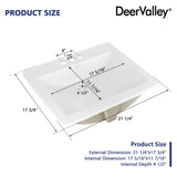 DeerValley 21x18 Inch Rectangular Ceramic Drop-in Bathroom Sink, Under Counter Vessel Sink with Overflow, White Vanity Basin, DV-1DS0122