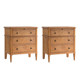 HULALA HOME 30 Inches Side Table with Charging Station, Set of 2, Teak