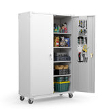 VINGLI Upgraded Wide & Deep Garage Storage Cabinet, Metal Storage Cabinet with Pegboards, Wheels, Locking Doors and Adjustable Shelves (Gray, 43''W x 20''D x 72''H)