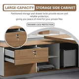 Solid Wood Board, with Side cabinets and Wire Holes, Drawer with Lock, for Executive Desks,Boss Table,Computer Desk,Home Office Furniture