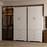 FJTJBSI Wooden Armoire Wardrobe Closet with 3 Drawers and LED Light 72" Modern Bedroom Armoire with Retro Ceramic Door Handles Wardrobe Cabinet with Removable Hanging Rod White
