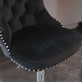 MOOLSUN Rotating Velvet Bar Stools Set of 4, Modern Padded with Nailhead Trim and Tufted Back, Adjustable Swivel Counter Height Stools for Kitchen Island, Bar, Club,Black(Silver Base)