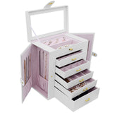 AKOZLIN Extra Large 6-Tier Jewelry Box Organizer with Mirror, 5 Drawers Leather Jewelry Storage Case for Women Girls Ring Necklace Earring Bracelet White