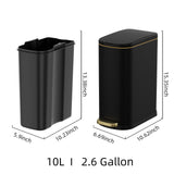 KSSKSS 2.6 Gallon Slim Bathroom Trash Can with Soft Close Lid, 10L Stainless Steel Garbage Can with Removable Liner Bucket, for Narrow Spaces, Bathroom, Bedroom (Matt Black)