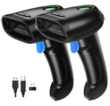 PecuMecu 2 Pack Bluetooth 2D Barcode Scanner, 3-in-1 Bluetooth & USB Wired & 2.4G Wireless QR Barcode Reader, PDF417 Data Matrix Handheld Bar Code Scanner Work with Windows, Android, iOS (TM-10B)