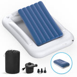 Deeteck Inflatable Toddler Travel Bed - 60 Inches Portable Toddler Bed for Travel with Safety Sides - Cozy Kids Air Mattress Set with Built-in Electric Pump & Carry Case- Easy to Inflate - Sea Blue