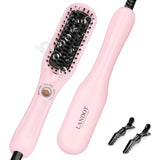 LANDOT Mini Hair Straightening Brush - Compact Heated Ionic Straightener Brush for Frizz-Free, Smooth Results, Lightweight Hot Comb & Travel Flat Iron Perfect for Short Medium Hair, Blush