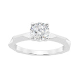 ALLORYA 0.50 Carat Solitaire Round Lab Grown White Diamond Textured Shank Engagement Ring for Women in 925 Sterling Silver, Size 7