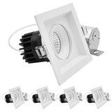 LUXRITE 1-Head Regressed Gimbal LED Recessed Spotlight, 360°+15° Adjustable, 5CCT 2700K-5000K, CRI90, 15W, 1000 Lumens, 60° Beam Angle, Square White Finish, Dual Dimmable, IC & Wet Rated (4 Pack)