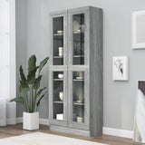 Rustic Gray Oak Bookshelf with Doors - 186 cm Freestanding Storage Unit for CDs, Books & Decor - Ideal Sideboard for Living Room & Home Office