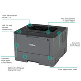 Brother HL-L5000D Wired Monochrome Single-Function Laser Printer - Print only - 42 ppm, 1200 x 1200 dpi, 8.5" x 14" Legal