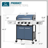 MFSTUDIO 4 Burner Stainless Steel BBQ Gas Grill with Side Burner, Blue