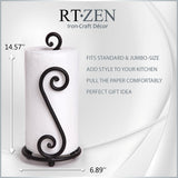 RTZEN Matte Black Paper Towel Holder Countertop - Decorative Farmhouse Paper Towel Roll Holder - Rustic Metal Modern Stand for Kitchen or Bathroom (Swirl)