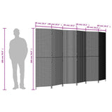 6 Panel Room Divider Black Poly Rattan Folding Privacy Screen