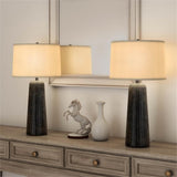 Pemberly Row Contemporary 31" Table Lamps, Brown Resin Base, Set of 2, Handmade Design with Linen Shade, 3-Way Switch for Living Room, Bedroom, or Entryway Lighting
