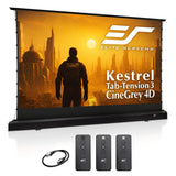 Elite Screens Kestrel Tab-Tension 3 CineGrey 4D, 150 inch 16:9, Standard Throw ISF Ceiling Ambient Light Rejecting (CLR/ALR) Electric Floor-Rising Projector Screen, Programmed Remote Kit, FTE150H3-C4D