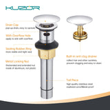 KUZOR Chrome Pop Up Bathroom Sink Drain with Overflow - Fits 1-5/8" to 2" Holes, 304 Stainless Steel for Vanity/Vessel Sink