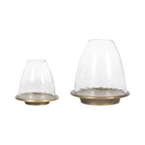 Kate and Laurel Campana Modern Two-Piece Candle Holder Set, Set of 2, Antique Brass and Clear Glass, Cast Aluminum Candle Holders with Textured Glass Cloche Design for Entryway or Living Room Decor