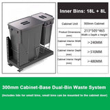 Under Cabinet Pull-Out Trash Can & Recycling Bin Kit, Soft-Close Under Sink Waste Container (Double 18L + 8L) for Kitchen Organization & Space Saving