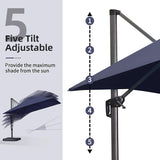 PURPLE LEAF Patio Umbrella 9' x 11.5' Rectangle All-Day Shade Control Navy