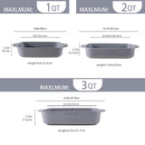 Yachi Ceramic Casserole Dishes for Oven Set of 3 Pcs Rectangular Bakeware Set with Handle for Steak Beef Baking Pan Roast Chicken spaghetti Lasagna Pan vegetables Microwave Oven and Dishwasher Safe Gray (14.8''/12.7''/9.8'')
