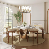 POVISON Round Dining Table Set, 59" Dining Table with 6 Chairs, Matte White Sintered Stone Table with Bronze Carbon Steel Base